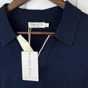 Collars & Co Polo Shirt Mens Large Blue Pure Cotton Knit Short Sleeve NEW